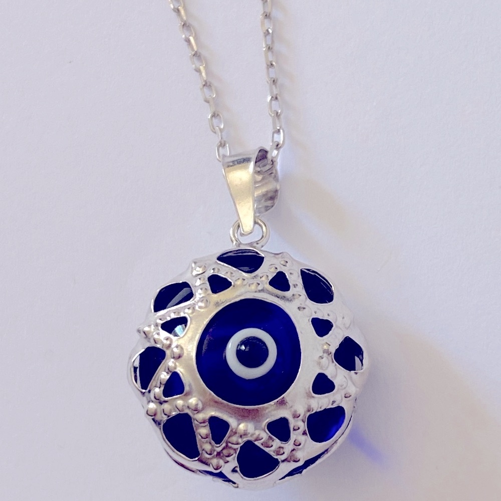 🧿925 Silver necklace glass blue evileye bead